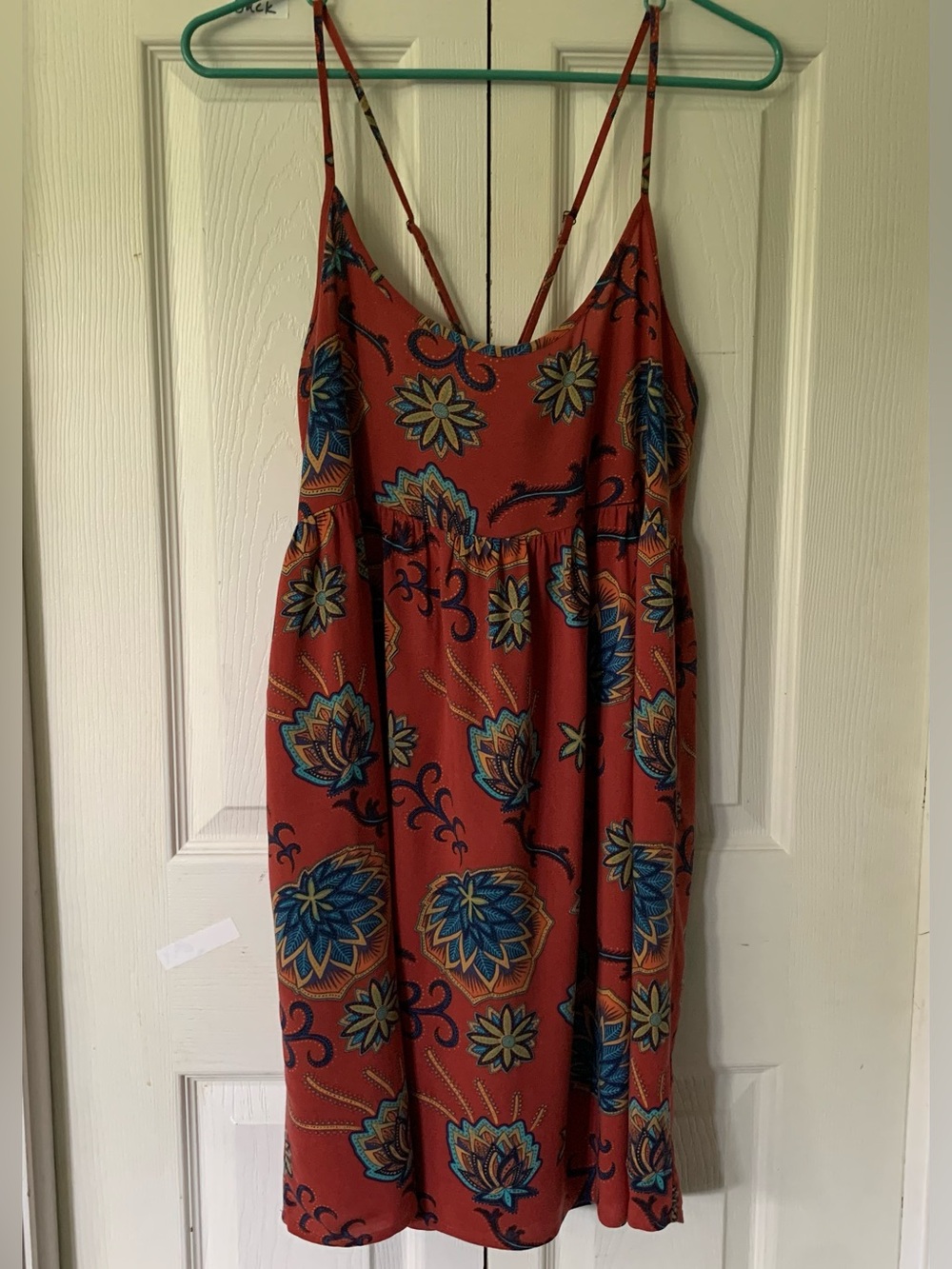 Roxy Rust Red Floral Summer Dress with Blue Accents M